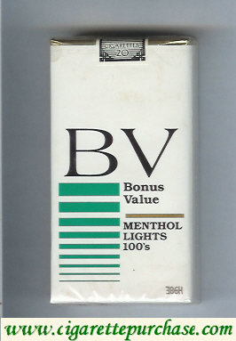 BV Bonus Value Menthol Lights 100s cigarettes USA